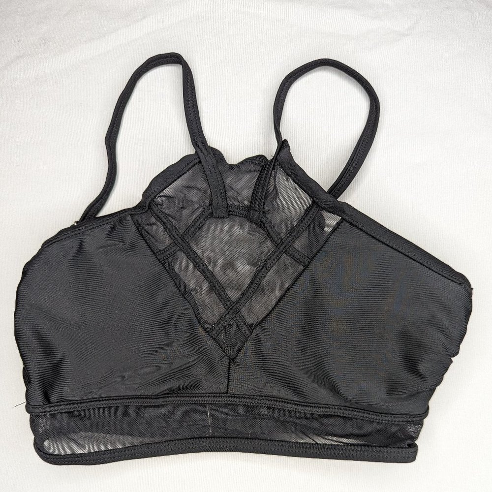 Black High Neck Mesh Detailing Double Strap Bikini Swim Top (XS) Xhilaration